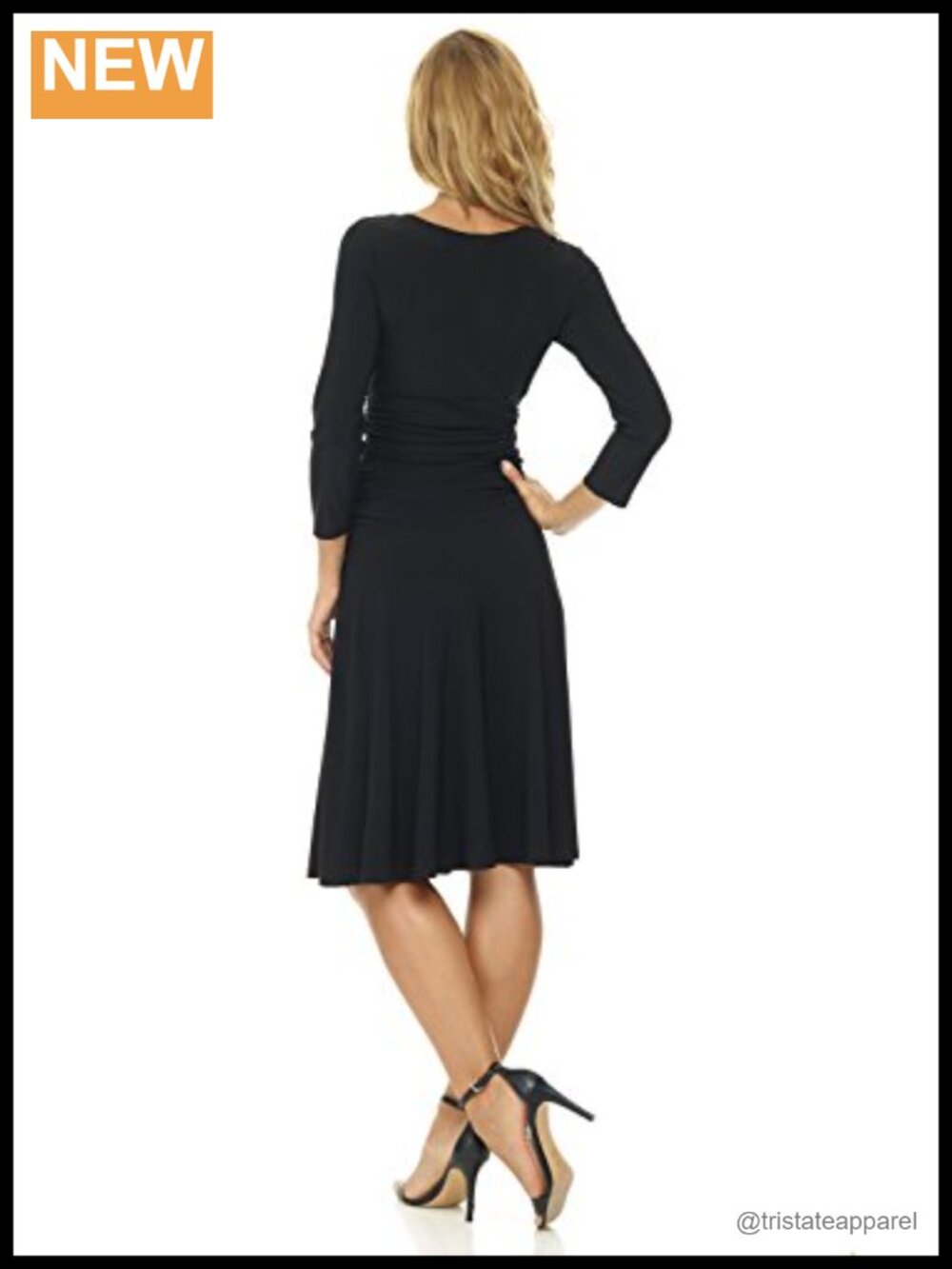 Slimming 3/4 Sleeve Fit-and-Flare Crossover Tummy Control Dress - Picture 2 of 6